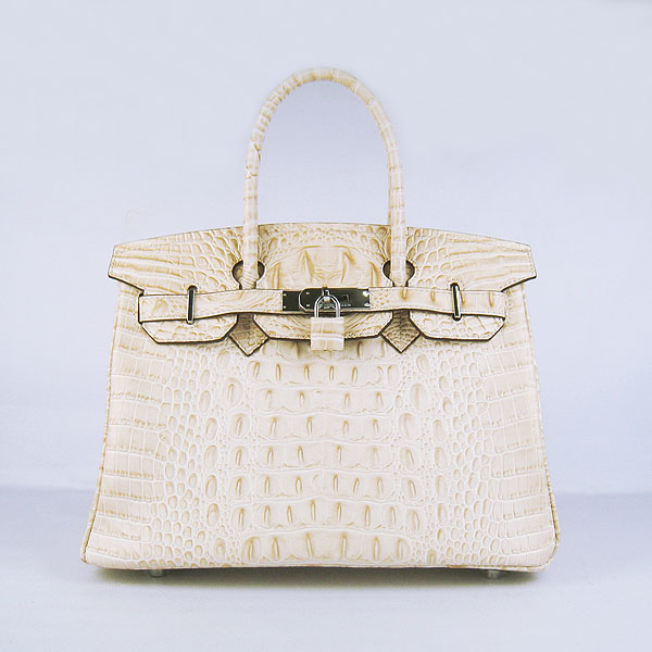 Replica Hermes Birkin 30CM Crocodile Head Veins Bag Cream 6088 On Sale - Click Image to Close